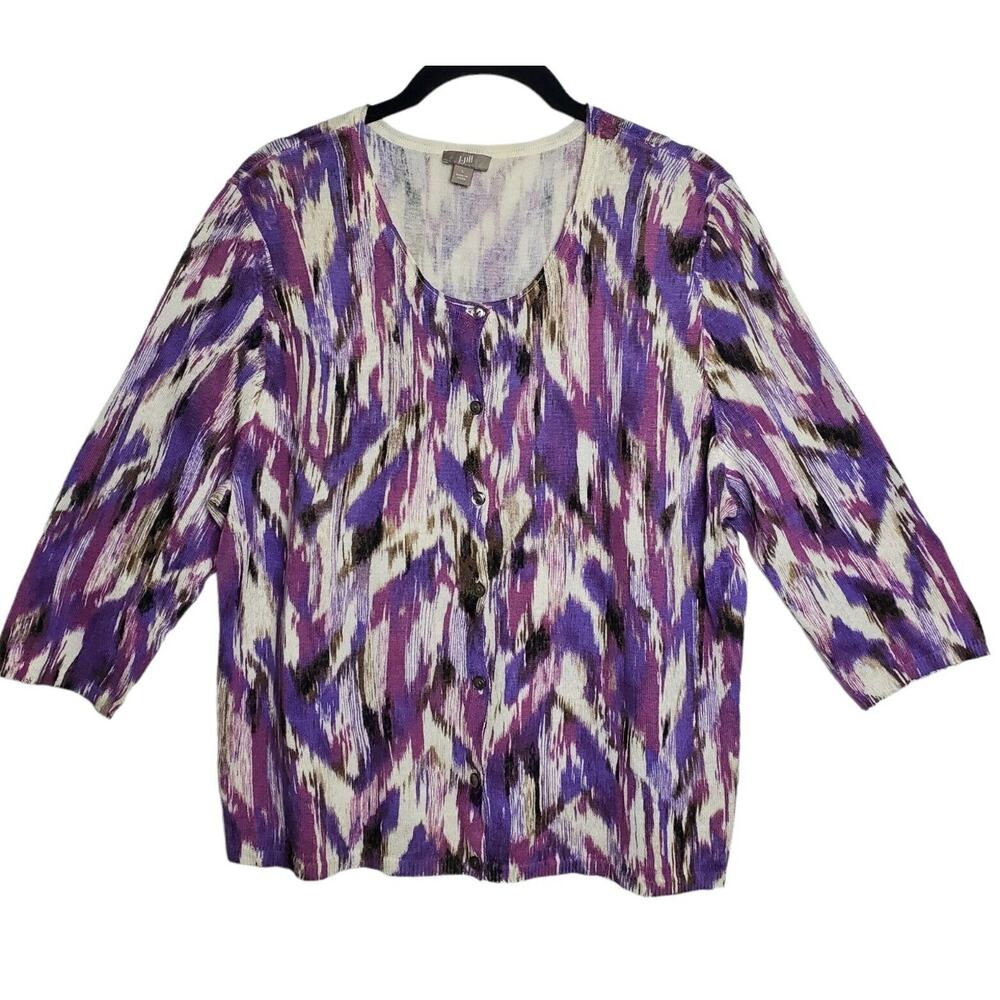 J Jill Womens Cardigan Sweater L Large Linen Blend Lavender Purple Button Down